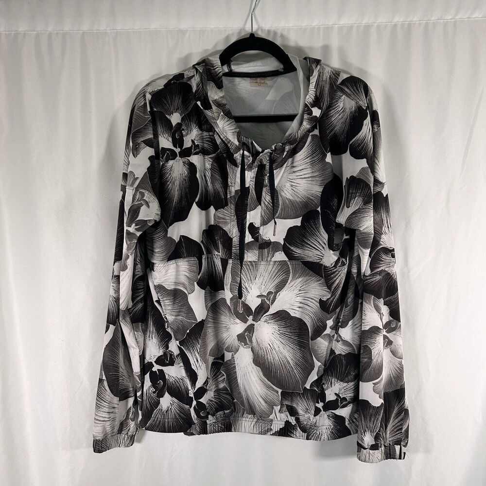 Calia jacket Windbreaker Women's Medium Grey White Floral Pullover Hooded Zip